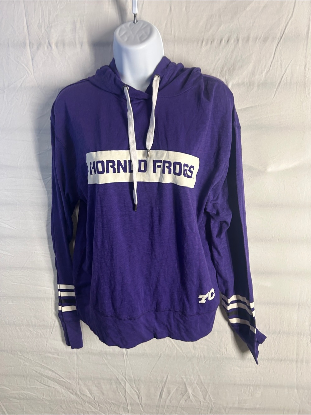 Purple Hooded Team Sweater with Striped Sleeve Detail